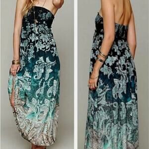 Free People Strapless Teal Empire Ombre Dress